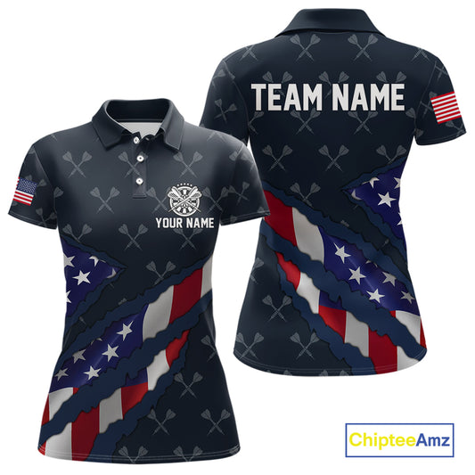 Navy Blue American Flag Darts Shirt For Women Custom Darts Polo & 1/4 Zip, Patriotic Darts Jersey TDM5954