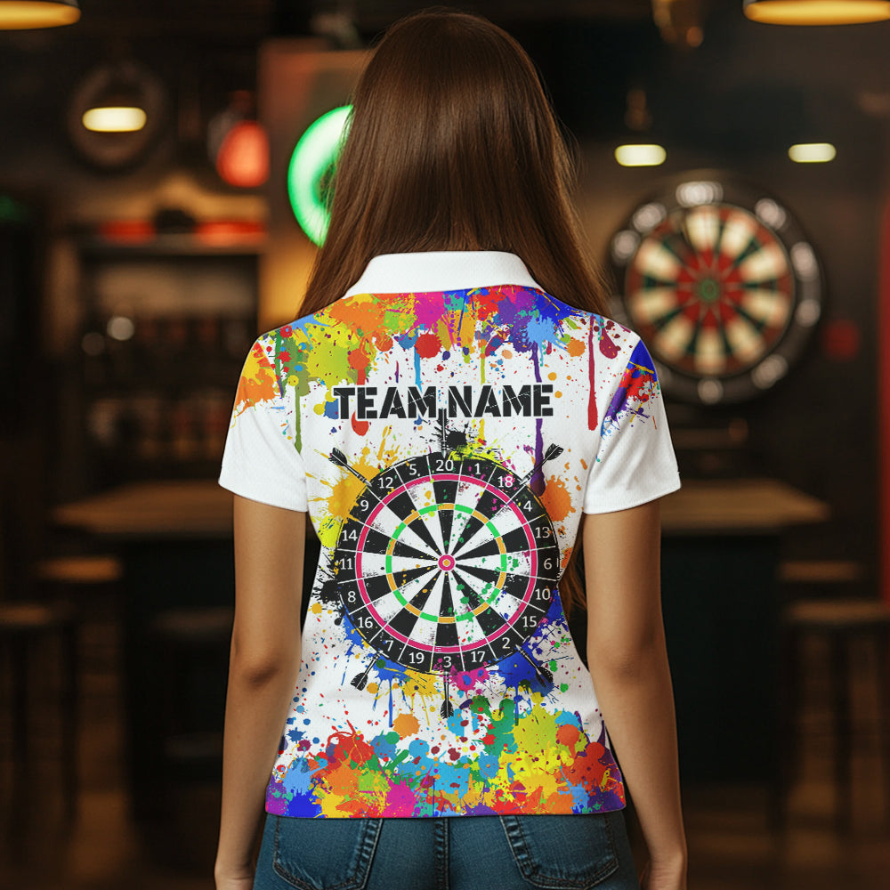 Funny Dartboard Colorful Paint Splash Custom Dart Shirts For Women, Best Team Dart Jerseys |White TDM3755