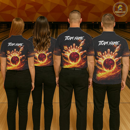 Personalized Fire Flame Lion Bowling Jersey For Women Custom Bowling Team Shirt Polo & 1/4 Zip TDM6115