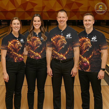 Personalized Fire Flame Lion Bowling Jersey For Women Custom Bowling Team Shirt Polo & 1/4 Zip TDM6115