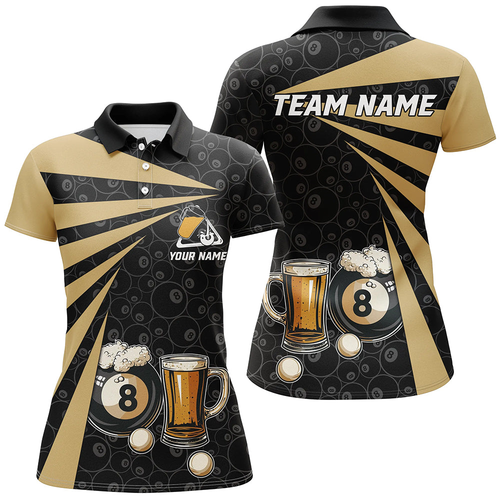 Personalized 8 Ball Pool With Beer Women Billiard Polo Shirts Custom Billiard Beer Pool Player Shirts TDM1482