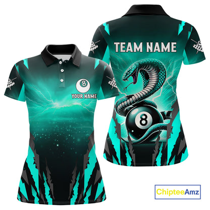 Customized Thunder Lightning Cobra Snake Women Billiard Shirt, 8 Ball Billiard Team Jersey|Turquoise TDM4020