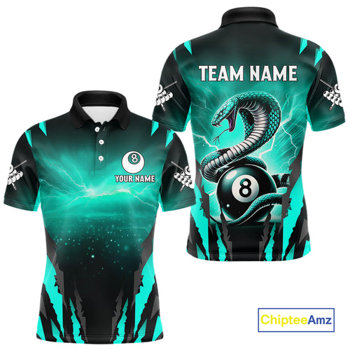 Customized Thunder Lightning Cobra Snake Men Billiard Shirt, 8 Ball Billiard Team Jersey|Turquoise TDM4020