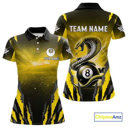 Personalized Thunder Lightning Cobra Snake Women Billiard Shirts, 8 Ball Billiard Team Jersey|Yellow TDM4021