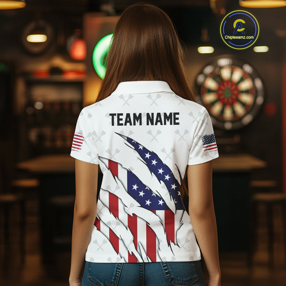 US Flag Patriotic Dart Shirt With Pocket Option For Women Custom Darts Jersey TDM4024