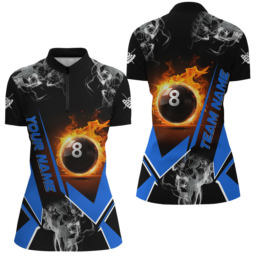 Blue Billiard Jersey Flame 8 Ball Pool Custom Billiard Shirts For Women Team League Billiard Uniform TDM1846