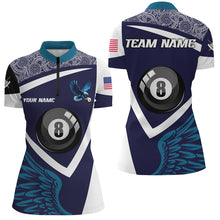 Load image into Gallery viewer, Personalized Blue 8 Ball Pool And Wings Custom Women Billiard Shirts, Billiard Pool Team Shirts TDM1849