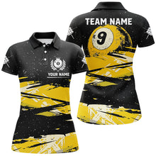 Load image into Gallery viewer, Custom Yellow Grunge Billiard 9 Ball Pool Women Polo/ Quarter-Zip Shirts, 9 Ball Billiard Jerseys TDM2060