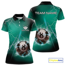 Load image into Gallery viewer, Personalized Turquoise Thunder Lightning 8 Ball Pool Billiard Shirt For Women, Billiard Team Jersey TDM4609