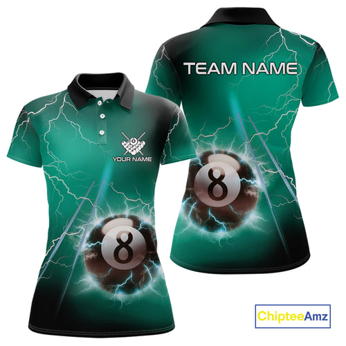 Personalized Turquoise Thunder Lightning 8 Ball Pool Billiard Shirt For Women, Billiard Team Jersey TDM4609