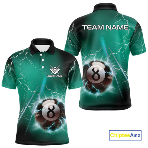 Personalized Turquoise Thunder Lightning 8 Ball Pool Billiard Shirt For Men, Billiard Team Jersey TDM4609