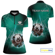 Load image into Gallery viewer, Personalized Turquoise Thunder Lightning 8 Ball Pool Billiard Shirt For Women, Billiard Team Jersey TDM4609