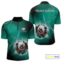 Load image into Gallery viewer, Personalized Turquoise Thunder Lightning 8 Ball Pool Billiard Shirt For Men, Billiard Team Jersey TDM4609