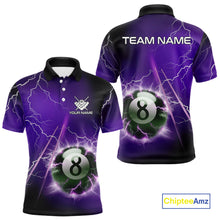 Load image into Gallery viewer, Personalized Purple 3D Thunder Lightning 8 Ball Pool Billiard Shirt For Men, Billiard Team Jersey TDM4610