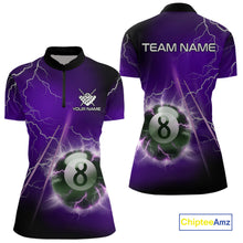 Load image into Gallery viewer, Personalized Purple 3D Thunder Lightning 8 Ball Pool Billiard Shirt For Women, Billiard Team Jersey TDM4610