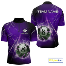 Load image into Gallery viewer, Personalized Purple 3D Thunder Lightning 8 Ball Pool Billiard Shirt For Men, Billiard Team Jersey TDM4610