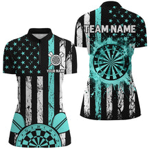 Load image into Gallery viewer, Custom Turquoise Grunge US Flag Patriotic Darts Shirts For Women, Darts Tournament Jersey Retro Style TDM2534
