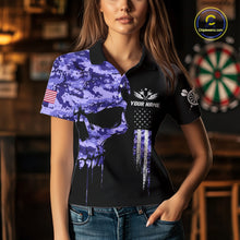 Load image into Gallery viewer, Purple Camouflage Skull Darts Shirt For Women Custom Patriotic US Flag Darts Jersey Polo &amp; 1/4 Zip TDM5250