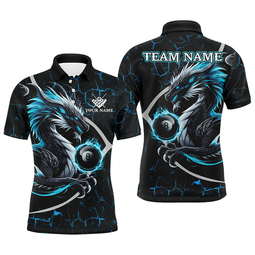 Personalized Blue Fiery Crack Pattern Dragon Billiard Shirts For Men, Team League Billiard Jerseys TDM3251