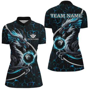 Personalized Blue Fiery Crack Pattern Dragon Billiard Shirts For Women, Team League Billiard Jerseys TDM3251