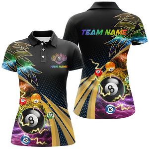 Personalized Colorful Flame 8 Ball Billiard Shirts For Women, Cool Billiard Team Shirts Pool Jerseys TDM3253