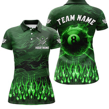 Load image into Gallery viewer, Personalized Green Flaming 8 Ball Pool Cue Fire Billiard Shirts For Women Team League Billiard Jersey TDM3254