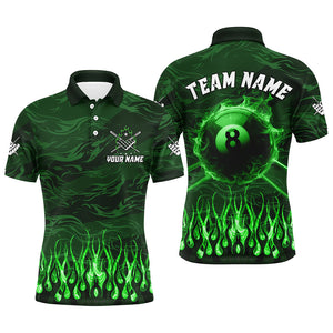 Personalized Green Flaming 8 Ball Pool Cue Fire Billiard Shirts For Men Team League Billiard Jersey TDM3254