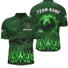 Load image into Gallery viewer, Personalized Green Flaming 8 Ball Pool Cue Fire Billiard Shirts For Men Team League Billiard Jersey TDM3254