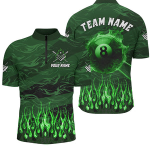 Personalized Green Flaming 8 Ball Pool Cue Fire Billiard Shirts For Men Team League Billiard Jersey TDM3254