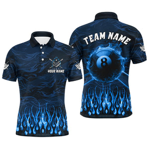 Personalized Blue  Flaming 8 Ball Pool Cue Fire Billiard Shirts For Men Team League Billiard Jersey TDM3255