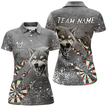 Load image into Gallery viewer, Personalized Grey Grunge Wolf Dart Shirts For Women, Darts League Team Shirts Cool Dart Jerseys TDM3317