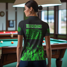 Load image into Gallery viewer, 3D Green Flaming American Flag Women Billiard Shirt Custom Patriotic Pool Player Billiard Jersey TDM3452