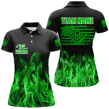 Load image into Gallery viewer, 3D Green Flaming American Flag Women Billiard Shirt Custom Patriotic Pool Player Billiard Jersey TDM3452