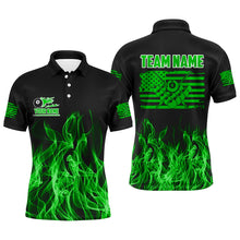 Load image into Gallery viewer, 3D Green Flaming American Flag Men Billiard Shirt Custom Patriotic Pool Player Billiard Jersey TDM3452
