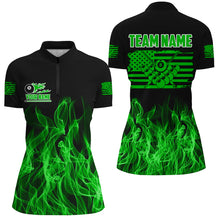 Load image into Gallery viewer, 3D Green Flaming American Flag Women Billiard Shirt Custom Patriotic Pool Player Billiard Jersey TDM3452
