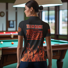 Load image into Gallery viewer, 3D Orange Flaming American Flag Women Billiard Shirt Custom Patriotic Pool Player Billiard Jersey TDM3453