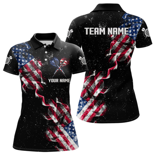 Customized Grunge US Flag Smoke Darts Polo & Quarter-Zip Shirts, Patriotic Darts Jerseys For Women TDM3455