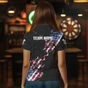 Customized Grunge US Flag Smoke Darts Polo & Quarter-Zip Shirts, Patriotic Darts Jerseys For Women TDM3455