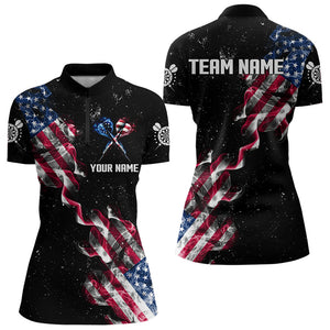 Customized Grunge US Flag Smoke Darts Polo & Quarter-Zip Shirts, Patriotic Darts Jerseys For Women TDM3455