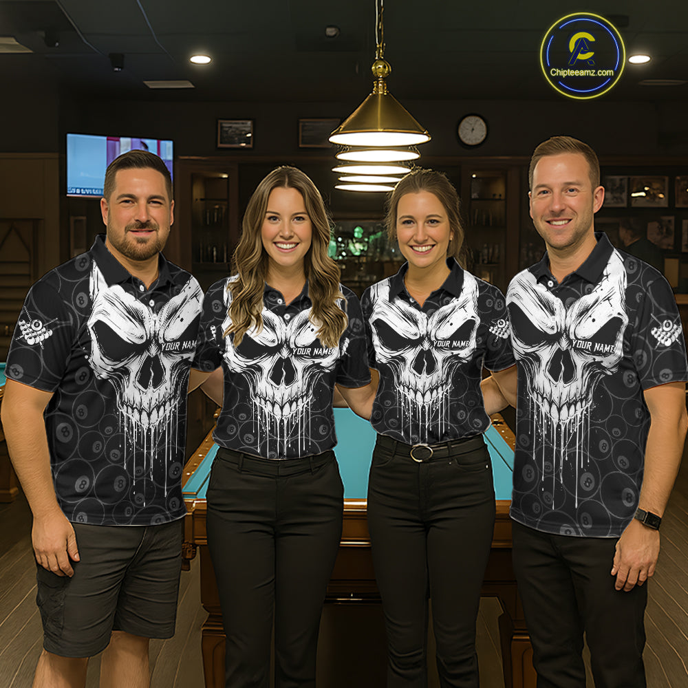 Personalized Skull 8 Ball Billiard Shirt For Women Custom Pool Team Jersey Polo & 1/4 Zip |White TDM6362