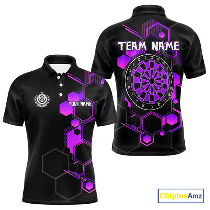 Red Hexagons Halftone & Dartboard 3D Men's Darts Shirt - Custom Name For Players NYN0560