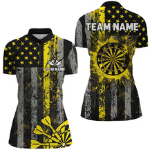 Load image into Gallery viewer, Custom Yellow Grunge US Flag Patriotic Darts Shirt For Women, Retro Darts Board Darts Team Jerseys TDM2069