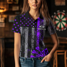 Load image into Gallery viewer, Custom Purple Grunge US Flag Patriotic Darts Shirt For Women, Retro Darts Board Darts Team Jerseys TDM2070