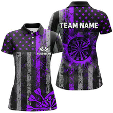 Load image into Gallery viewer, Custom Purple Grunge US Flag Patriotic Darts Shirt For Women, Retro Darts Board Darts Team Jerseys TDM2070