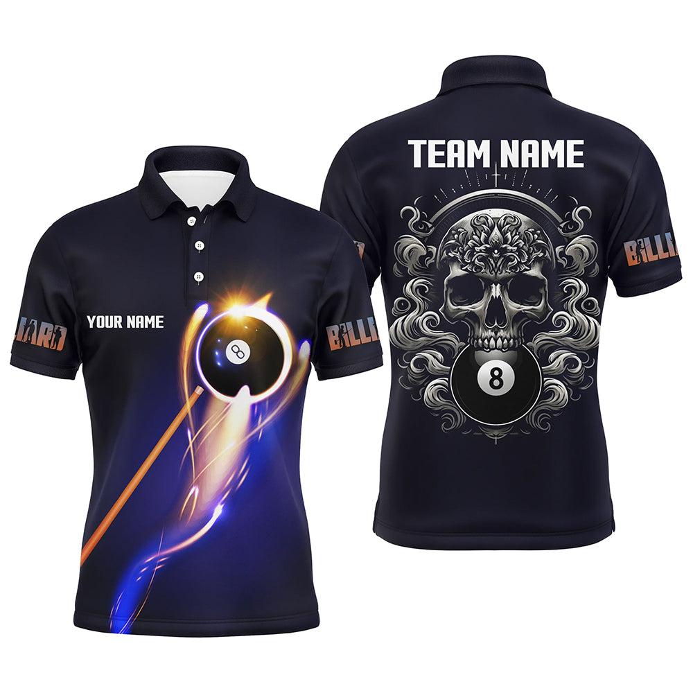 Personalized Glowing 8 Ball Pool Billiard Shirts For Men Custom Skull Billiard Jersey, Pool Uniform TDM2061