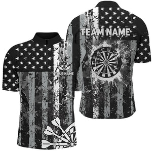 Custom Black Grunge US Flag Patriotic Darts Shirt For Men, Retro Darts Board Darts Team Jerseys TDM2273