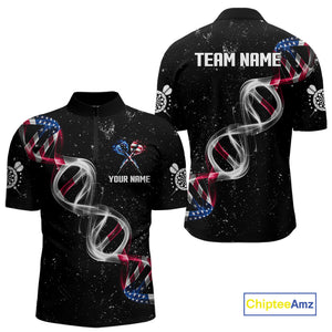 Custom American Flag Smoke DNA Darts Jersey Polo & 1/4 Zip For Men, Patriotic Darts Team Jersey TDM4626