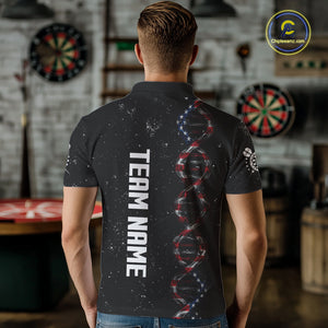 Custom Men's Black Grunge DNA American Flag Smoke Darts Shirt, Patriotic Dart Jersey Polo, 1/4 Zip TDM4628