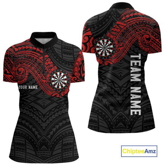 Personalized Black And Red Tribal Darts Shirt For Women Custom Darts Jersey Team Polo & 1/4 Zip TDM4824