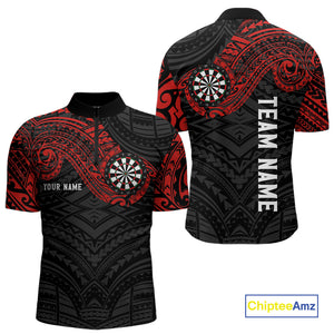 Personalized Black And Red Tribal Darts Shirt For Men Custom Darts Jersey Team Polo & 1/4 Zip TDM4824